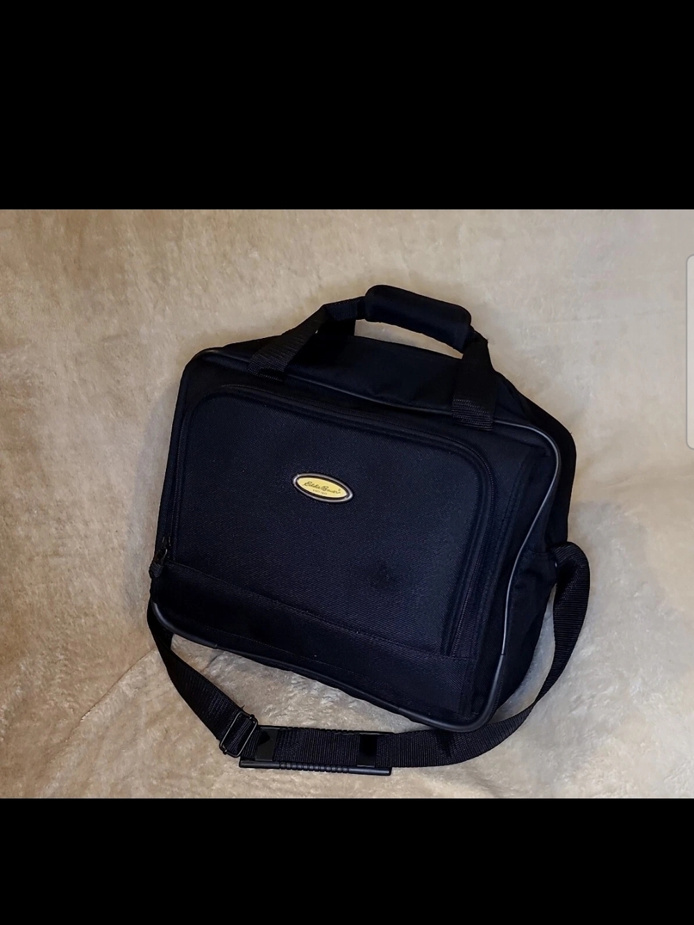 Eddie Bauer black carry on luggage canvas shoulder bag adjustable strap zip